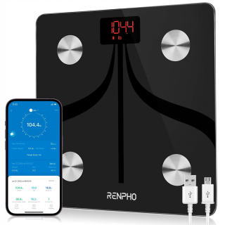 Kúpeľňový doplnok - Najnovšia digitálna kúpeľňová váha nabíjaná USB Bluetooth 13 Merania 180 kg